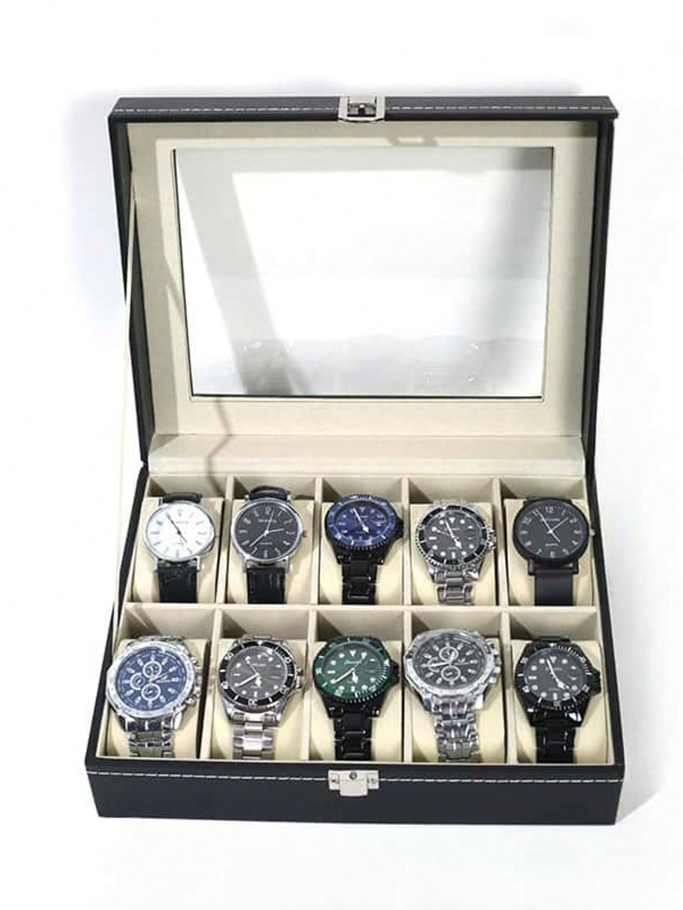 Leather Watch Box with Lock, L - Jewelry Watches For Men review and price